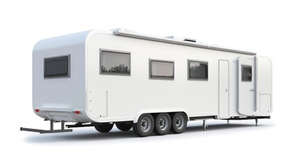 White caravan trailer isolated on white background.