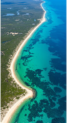 Fototapeta premium Bird's Eye View of Tropical Beaches and Clear Waters Along the Gulf Coast, Emphasizing Natural Beauty and Recreation
