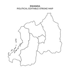 Political map outline of Rwanda showing distinct regions and borders. The design is editable, allowing for customization of political boundaries and features as needed.