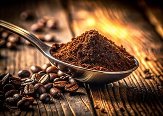 Vintage Photo: Aromatic Ground Coffee in a Spoon - Rich Brown Brew