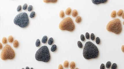 Colorful Paw Prints on White Background in Various Shapes and Sizes Ideal for Pet Lovers and Animal Enthusiasts