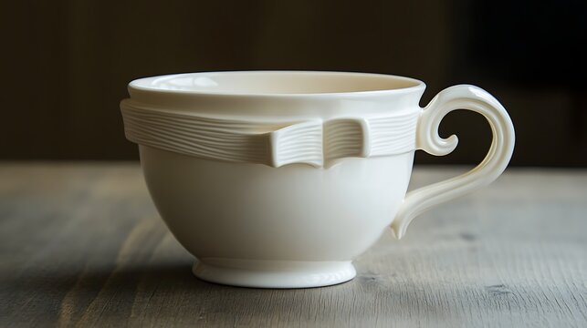 A cup with handles resembling the ribbons of a booka??s bookmark, creating a cohesive theme