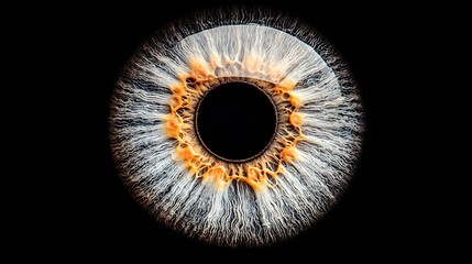 Close-up eye iris detail, macro photography, black background, medical use