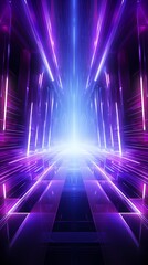 Fototapeta premium Digital technology purple neon light abstract futuristic tunnel poster background
