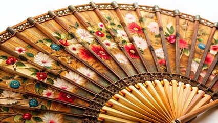 Vintage Style Chinese Hand Fan, Isolated on White Background - Antique Asian Accessory