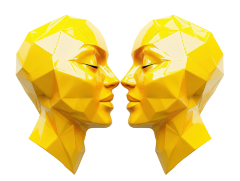 Isolated Two Yellow Abstract Heads Facing Each Other
