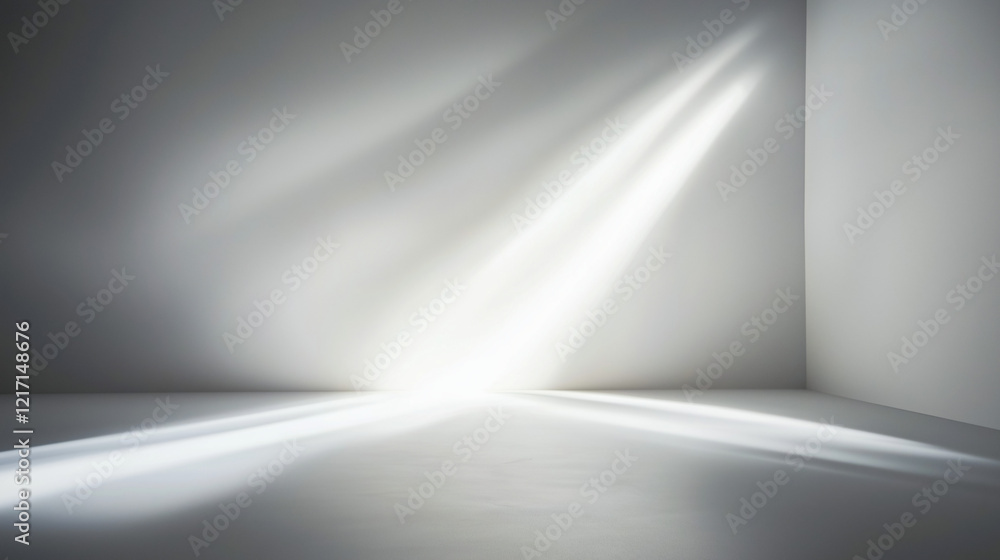 Poster light beams in empty room: two sharp beams of light pierce the darkness of an empty room, creating a