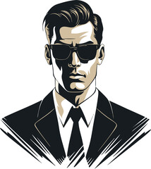 silhouette portrait of a man wearing glasses and a business suit