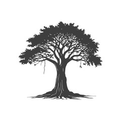 Banyan Tree Silhouette in Vector Strokes