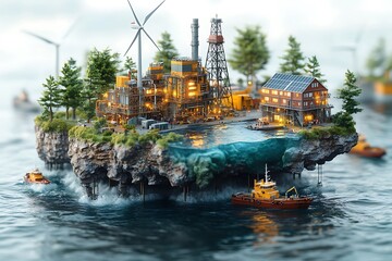 Fototapeta premium The island with the pipes of the plant. 