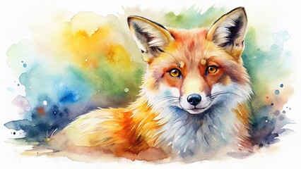 Fototapeta premium Watercolor Animal Art: Clean White Background Stock Photo - Cute Wildlife Paintings