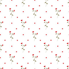 Christmas Poinsettia Flower Seamless Vector Pattern Design