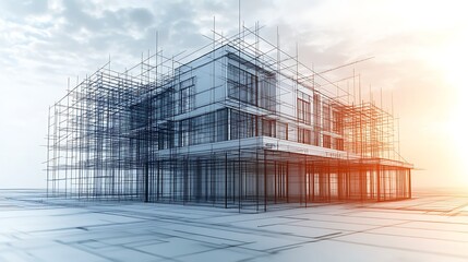 Bright studio space showcasing architectural blueprints on modern drafting desk image