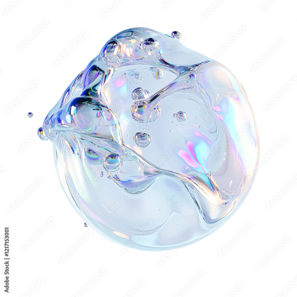 Poster An abstract image depicting a translucent iridescent sphere filled with smaller bubbles against a black background.