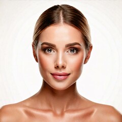 retrato de mujer joven con piel perfecta y fondo blanco