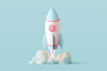 3d Vector Rocket icon, Startup, space, business concept.