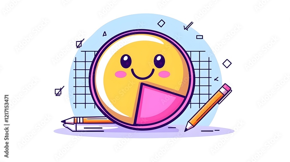 Poster cheerful kawaii pie chart with playful data visualization elements