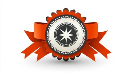 Elegant Red Ribbon Award Badge With Starburst Design