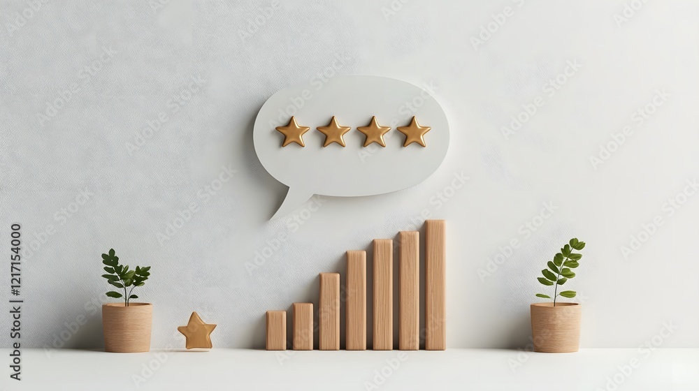Leinwandbilder highly detailed 3d rendering of a white speech bubble with five golden stars aligned on the right si