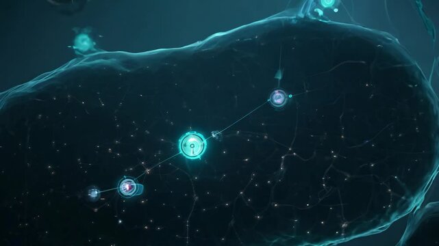 Nanorobots detecting early-stage cancer cells in a human body, zooming out shows robots tagging cells for targeted therapy. Concept of medical innovation and advanced technology