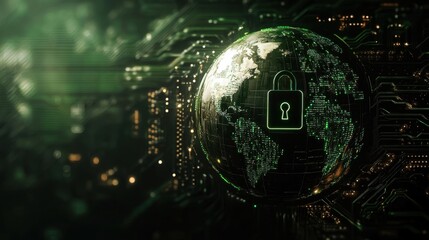 World Password Day Global cybersecurity concept with digital lock on earth's surface