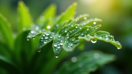 Close-up of fresh green leaf with water drops	