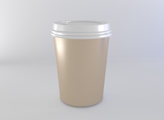 Paper coffee cup with lid isolated on white background, front view. Takeaway coffee package mock up.

