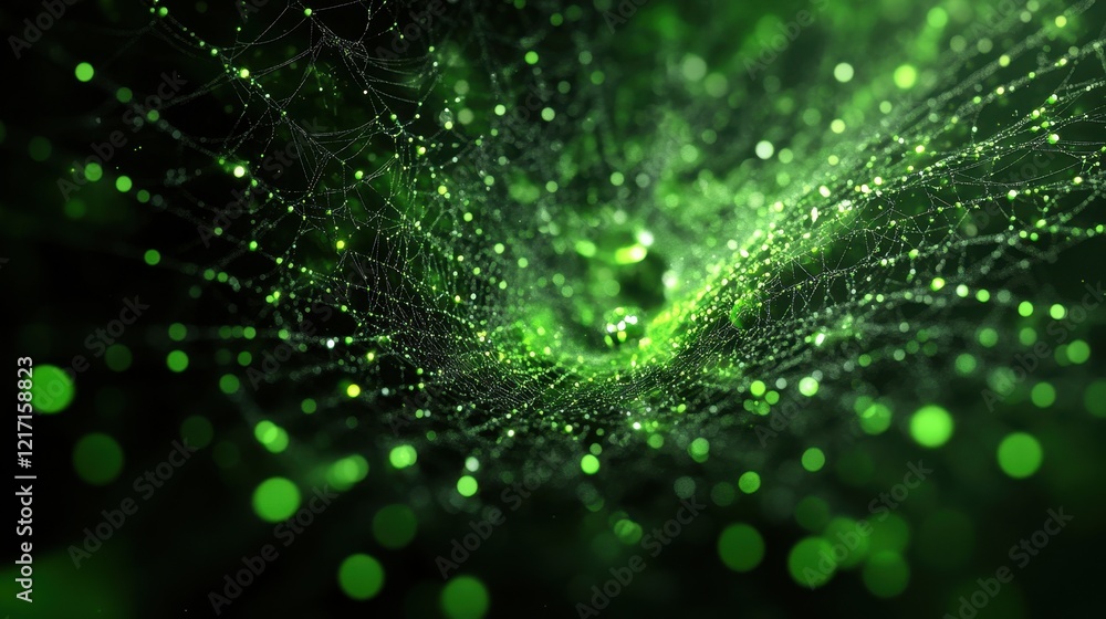 Aufkleber vibrant green abstract digital background with luminous particles and flowing patterns.
