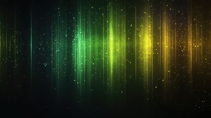Abstract green and yellow glowing vertical light streaks on dark background