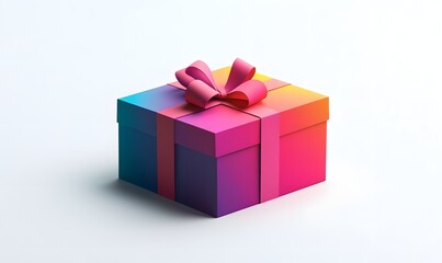 Obraz premium Colorful gift box, pink ribbon, white background, present