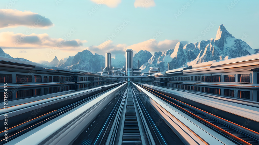 Poster futuristic multi-layered transportation system with metro,roads,and aerial pathways