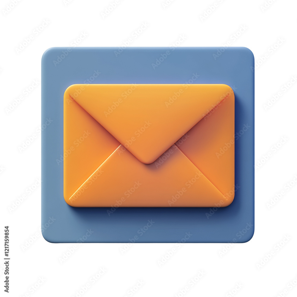 Poster A three dimensional rendering of an orange envelope icon on a blue background representing email or messaging.
