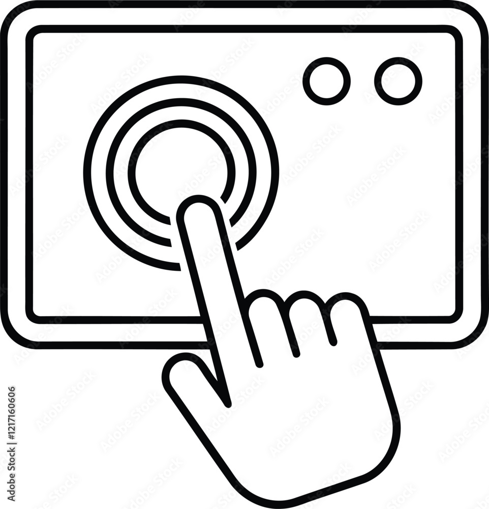 Poster hand tapping a screen or button silhouette or line art vector illustration, hand tapping a screen or