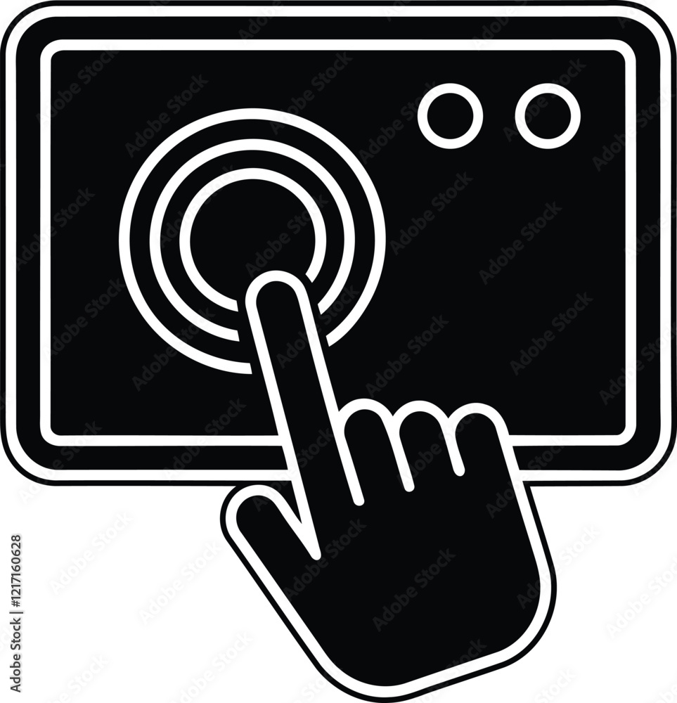 Poster hand tapping a screen or button silhouette or line art vector illustration, hand tapping a screen or
