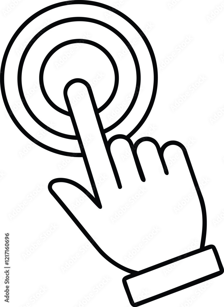 Poster hand tapping a screen or button silhouette or line art vector illustration, hand tapping a screen or