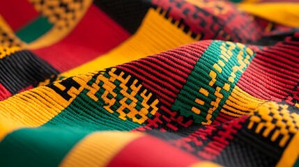 Vibrant Kente Cloth Fabric with Geometric Patterns from Ghana