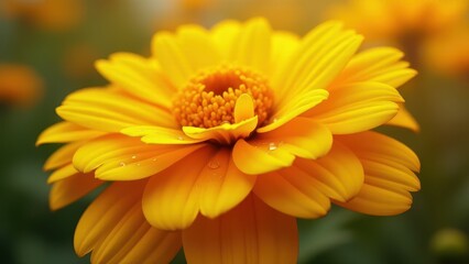 Obraz premium Closeup of orange marigold flower with dew drops 