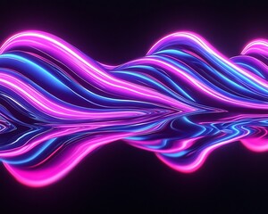 Naklejka premium Luminous neon waves swirling over a black reflective surface for a futuristic vibe