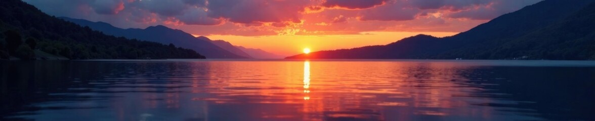 Obraz premium Flickering flames rise above lake water at dusk, water, lake