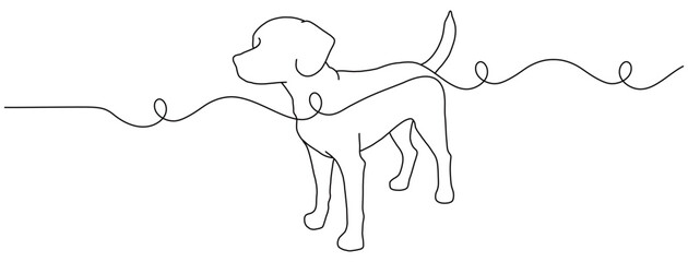 Dog one continuous line drawing, minimalist vector illustration