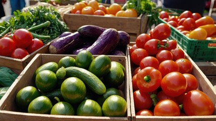 Vibrant Display of Fresh Vegetables in Baskets: A Colorful Market Scene Celebrating Nature's Bounty and Healthy
