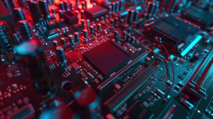 Obraz premium Circuit Board in Neon Lights