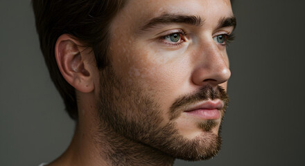 Fototapeta premium Portrait of young man showing vitiligo skin pigmentation disease