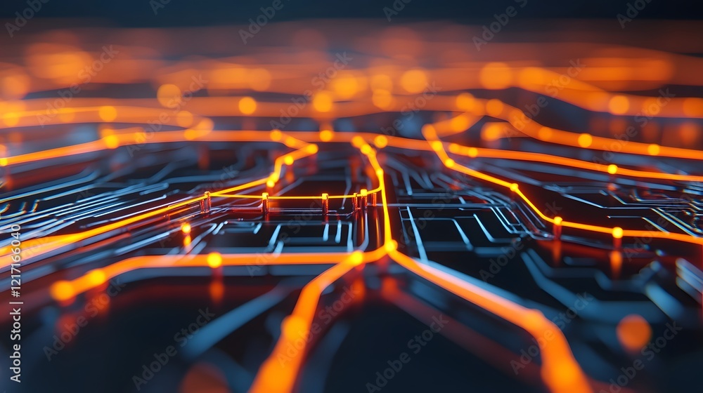 Aufkleber glowing futuristic metro system map with illuminated pathways in 3d digital