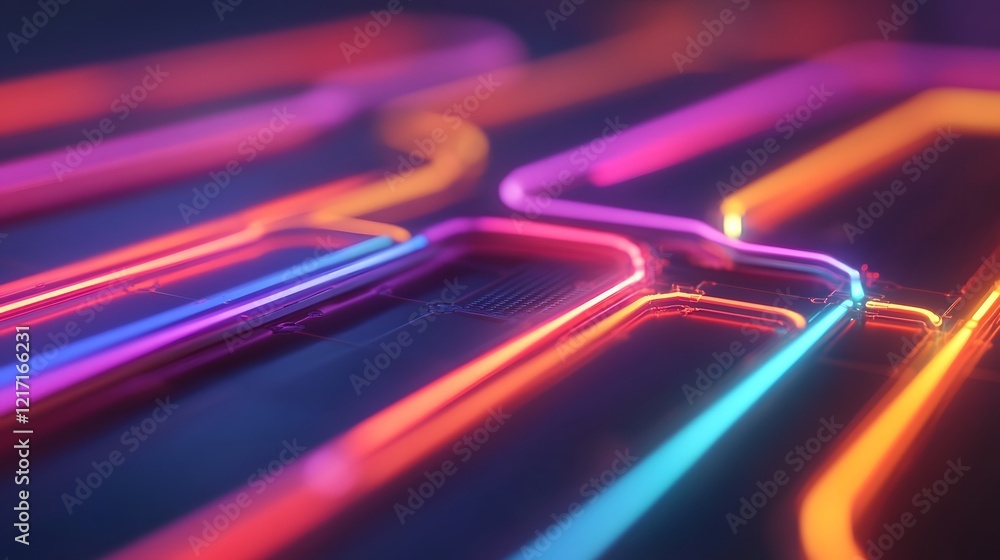 Poster futuristic illuminated metro map with glowing pathways and dynamic transportation concept