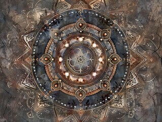 Naklejka premium Ornate mandala design with intricate patterns and earthy tones