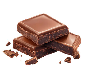 Delicious dark chocolate squares stacked on transparency background, showcasing rich texture and glossy surface, perfect for dessert lovers
