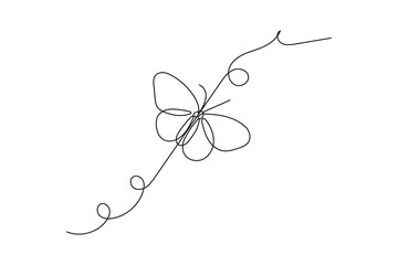 Butterfly Continuous one line art drawing with Color monarch butterflies isolated on the white background