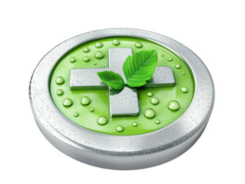 Isolated Medical Green Badge with Leaves