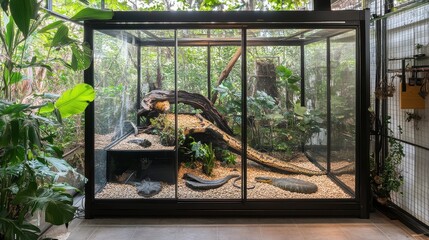 Serene Indoor Botanical Habitat with Glass Enclosure